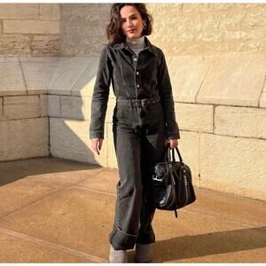 ZARA FULL LENGTH TRF DENIM JUMPSUIT ANTHRACITE GREY